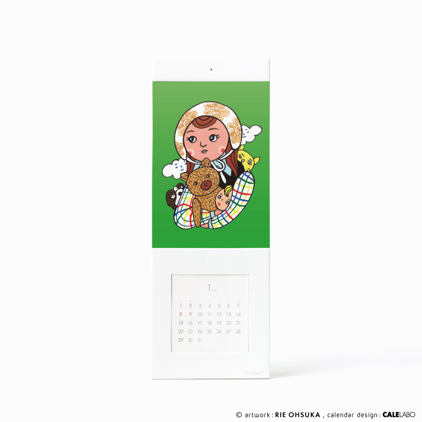 ポストカードを飾るカレンダー事例。作家：大須賀理恵その1