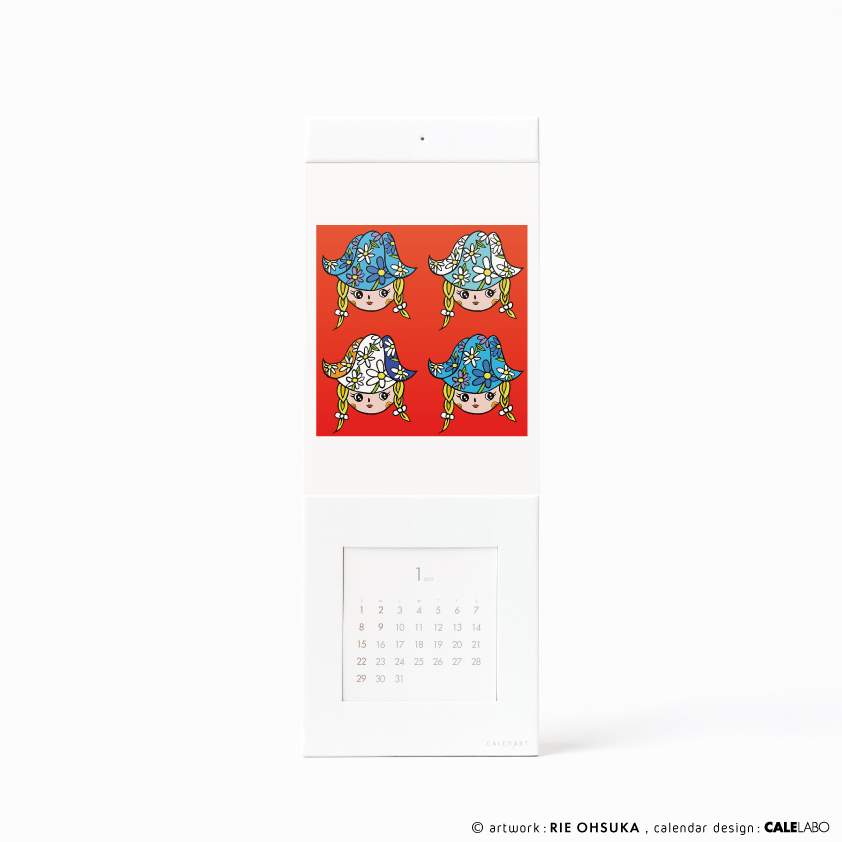 ポストカードを飾るカレンダー事例。作家：大須賀理恵その2