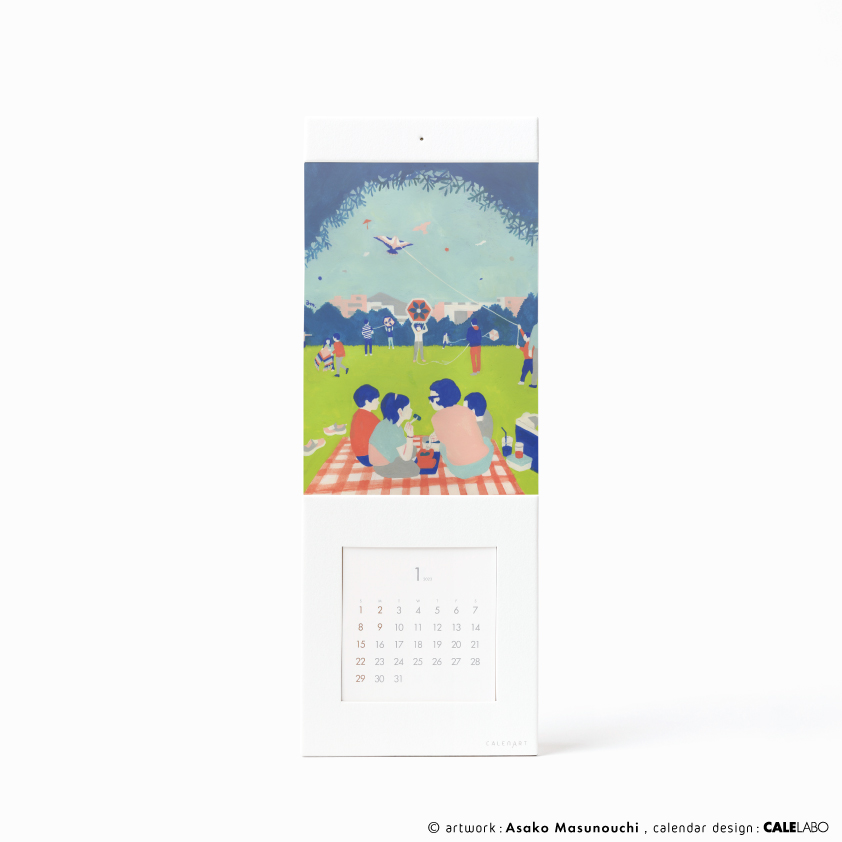 ポストカードを飾るカレンダー事例。作家：升ノ内朝子その1