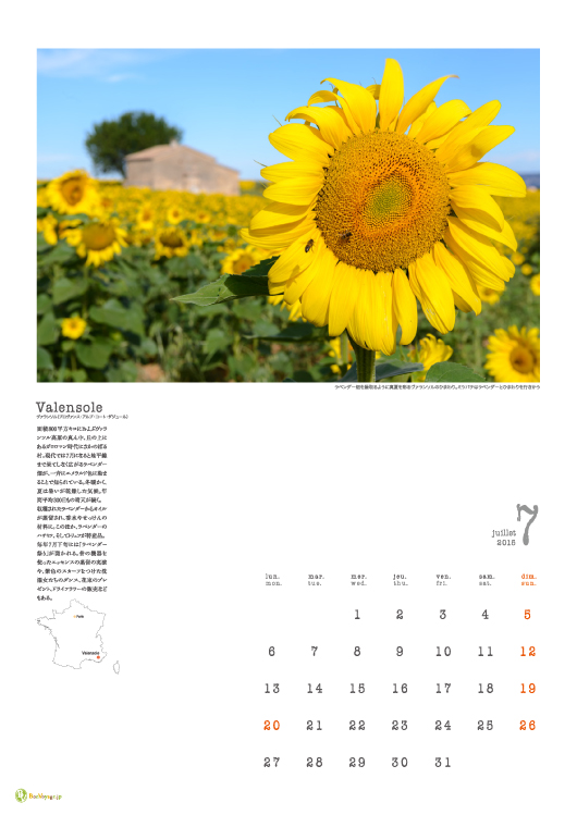 フランスの最も美しい村オリジナルカレンダーの8月の写真はvalensole／ヴァランソル