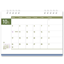 卓上カレンダーを包む紙製パッケージ。カレンダーの10月