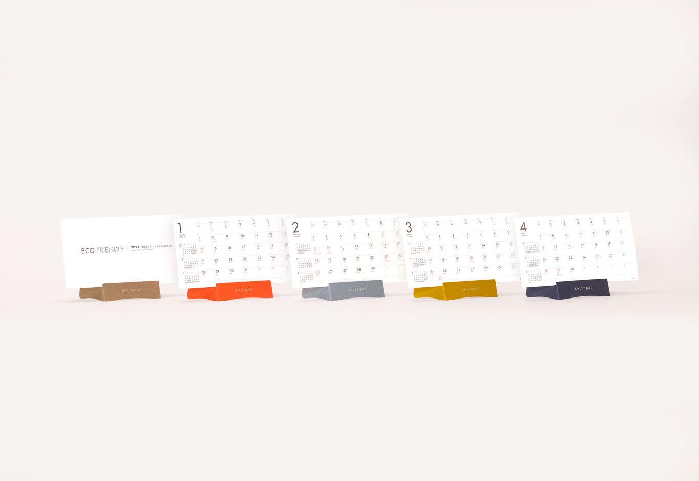 おしゃれで軽やかな紙製エコ卓上カレンダーのカラーは5色から